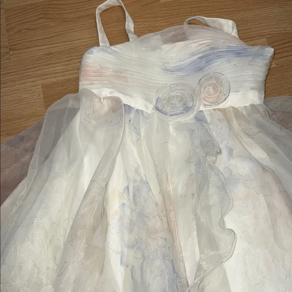 David’s Bridal Size 12 Ivory Floral Tulle Flower Girl Formal Occasion Dress - Picture 8 of 8